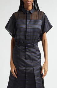 Sacai Short Sleeve Mixed Media Button-Up Shirt