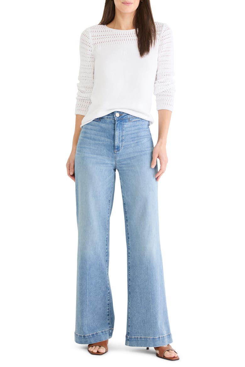 Placed Pointelle Cotton Blend Sweater, Alternate, color, PAPER WHITE