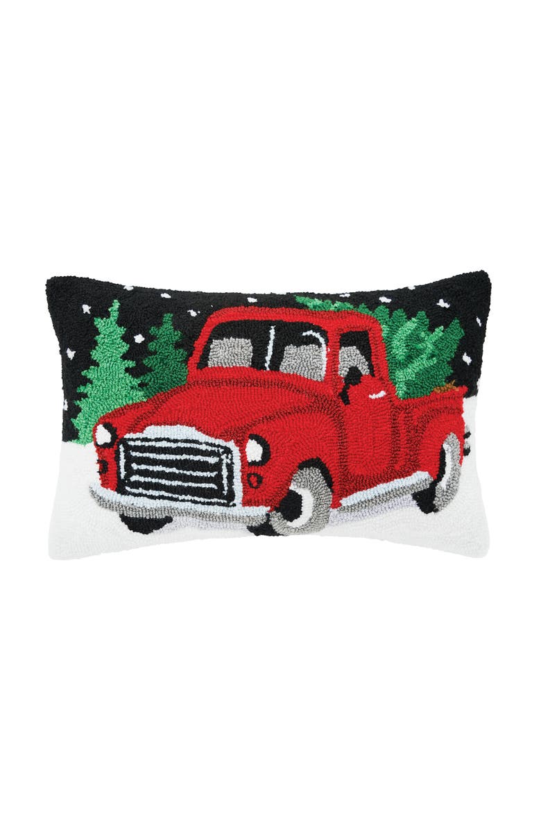 C&F Home Snowy Truck Hooked Christmas Throw Pillow, 14" x 22", Main, color, Black