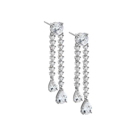 Fancy CZ Tennis Drop Pear Stud Earring
