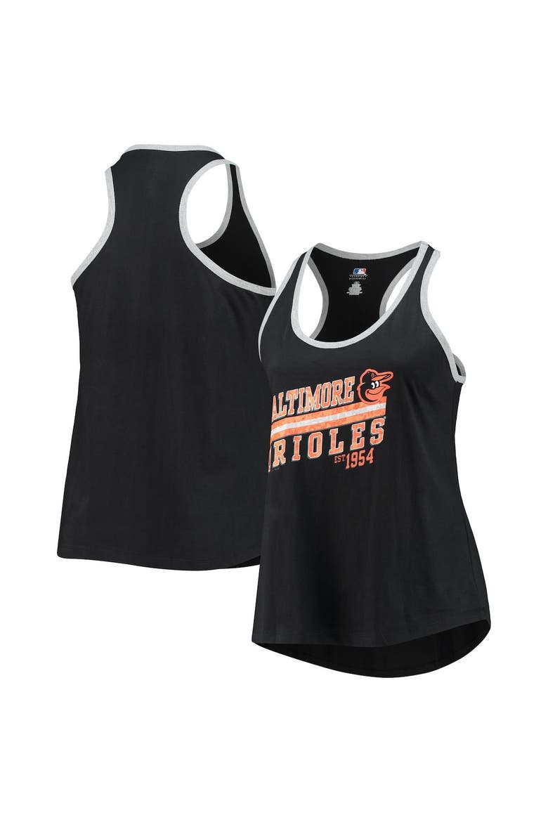 Women's Black Baltimore Orioles Plus Size Racerback Ringer Tank Top, Main, color, Black