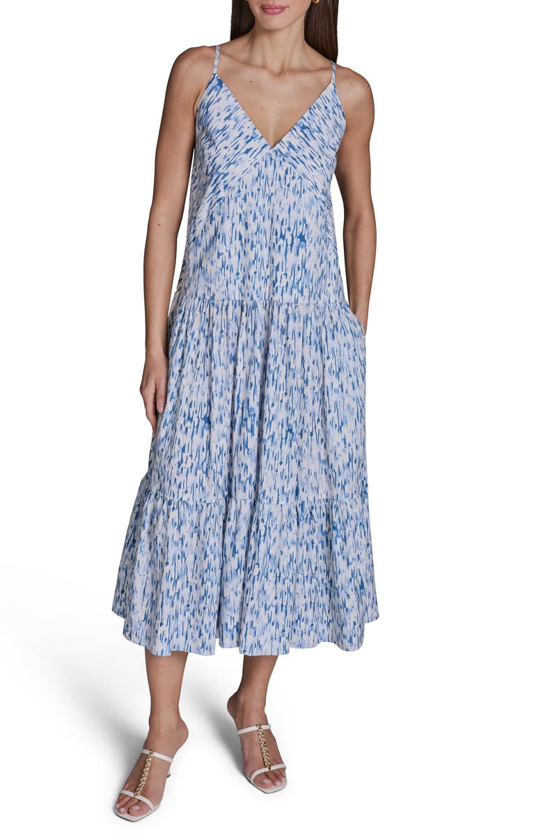 BCBG Printed Tiered Midi Sundress, Main, color, 