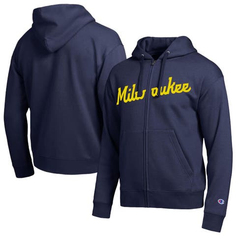 Men's Champion Milwaukee Brewers Navy All-Star Wordmark Full-Zip Hoodie