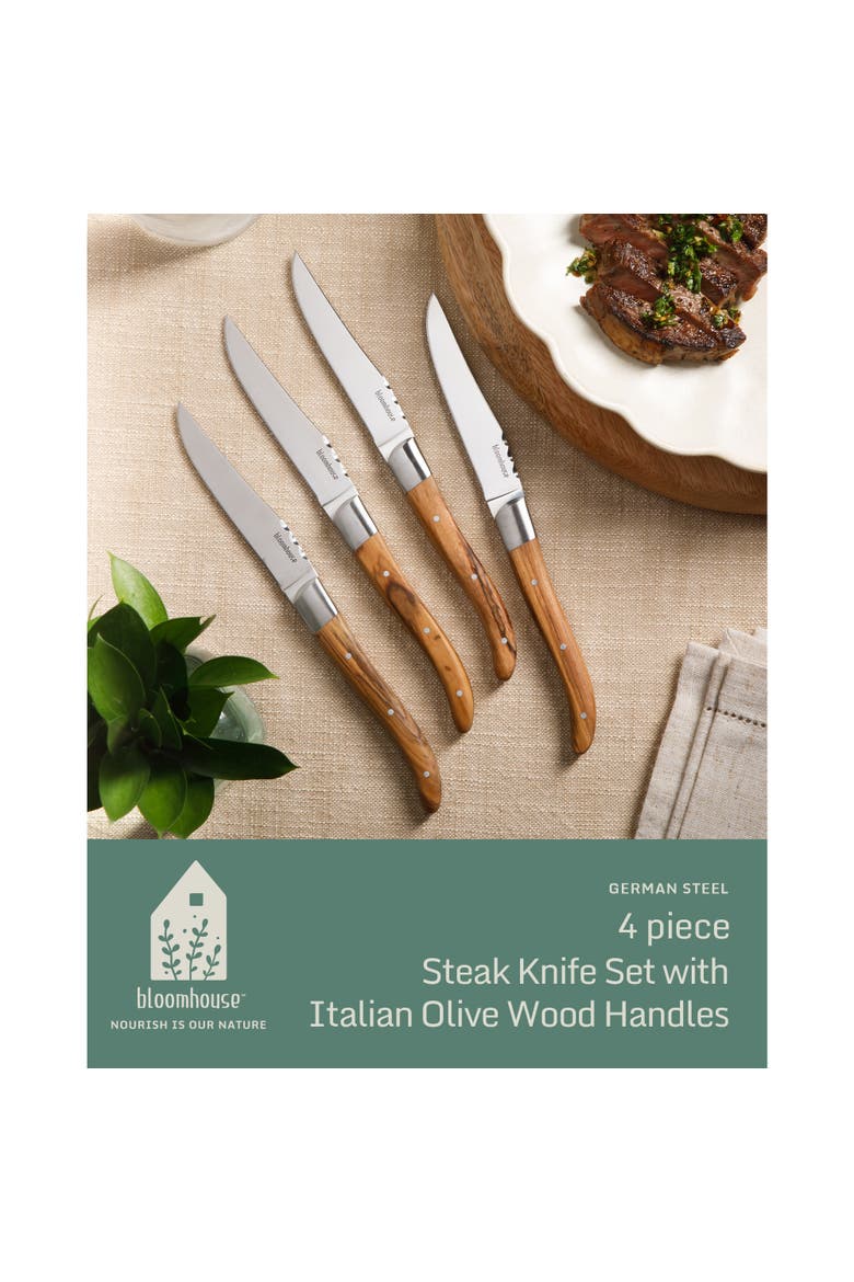German Stainless Steel Steak Knife Set - Olive Wood Handle Steak Knives, Alternate, color, Natural Wood