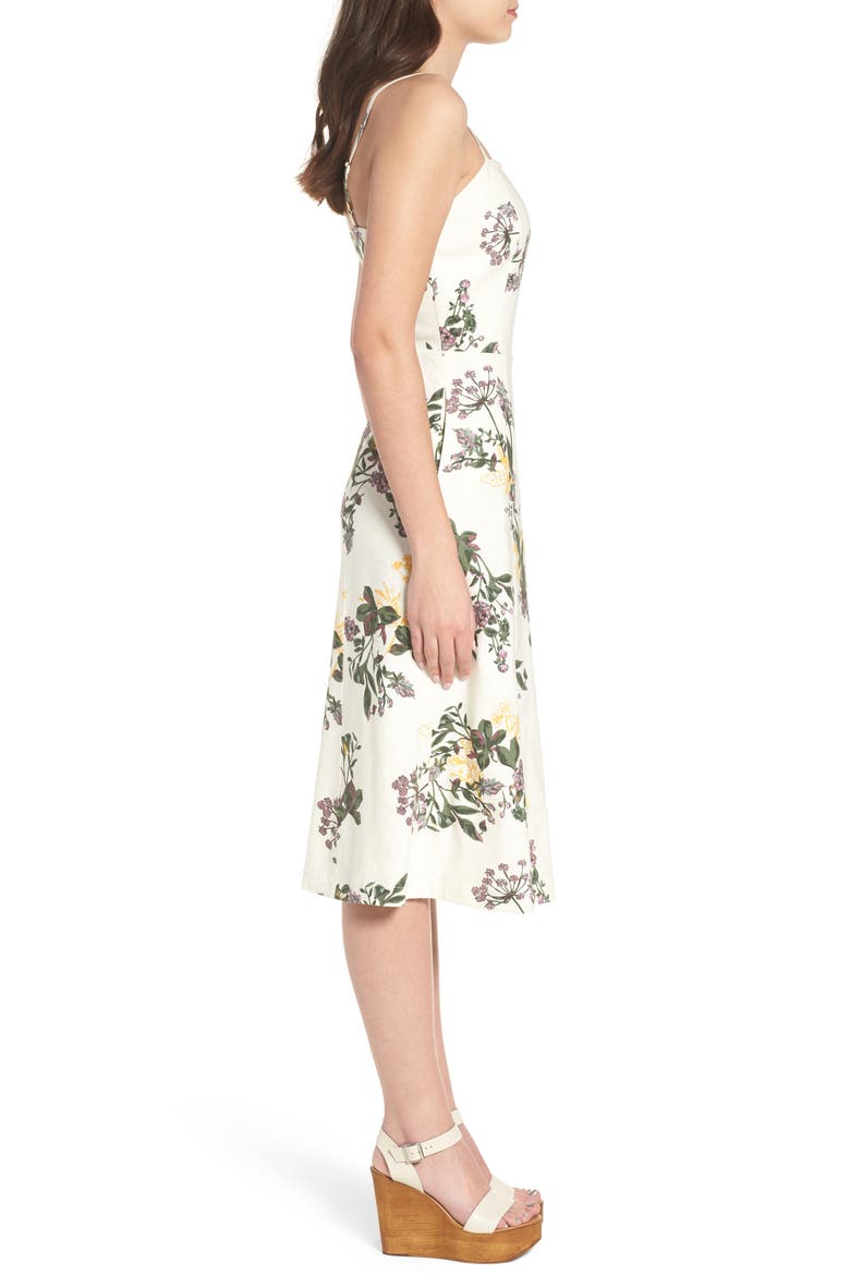Floral Print Midi Dress, Alternate, color, IVORY GHOST FLORAL