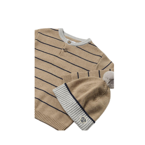 Mayoral Striped Button Sweater Hat In Neutral