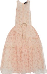 Simone Rocha Tapered Back Flounce Floral Sheer Organza Dress