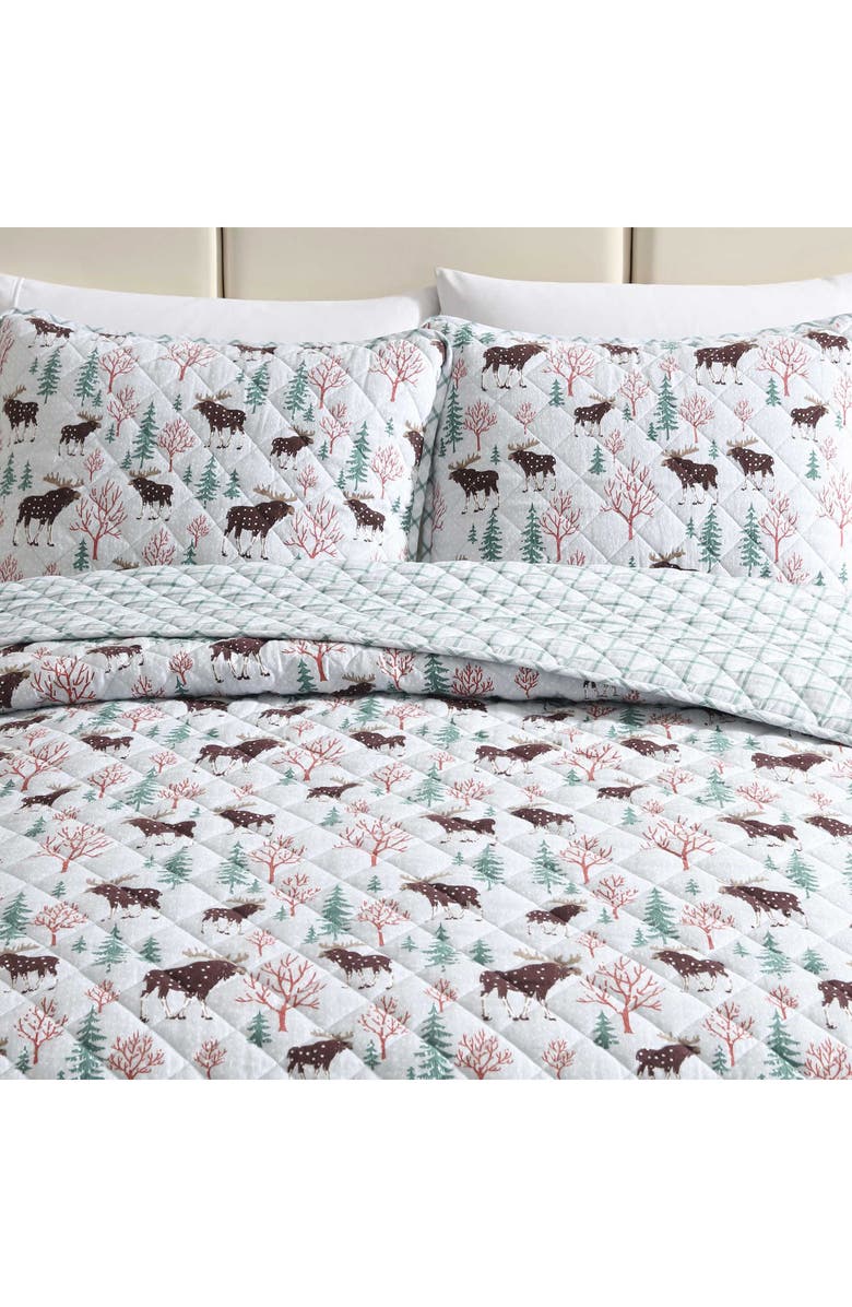 Eddie Bauer Mountain Moose Cotton Flannel Twin Quilt & Sham Set, Alternate, color, Lt-Pastel Grey