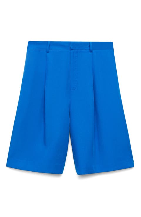 Pleated Front Navy Bermuda Shorts
