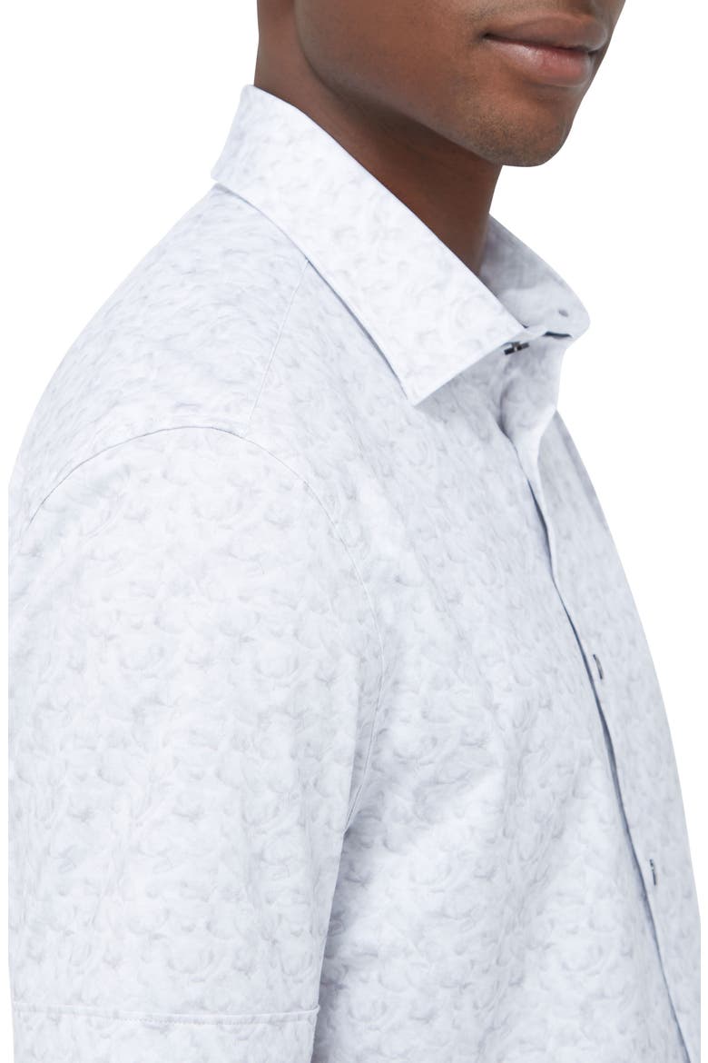 Myron OoohCotton® Abstract Print Short Sleeve Button-Up Shirt, Alternate, color, PLATINUM