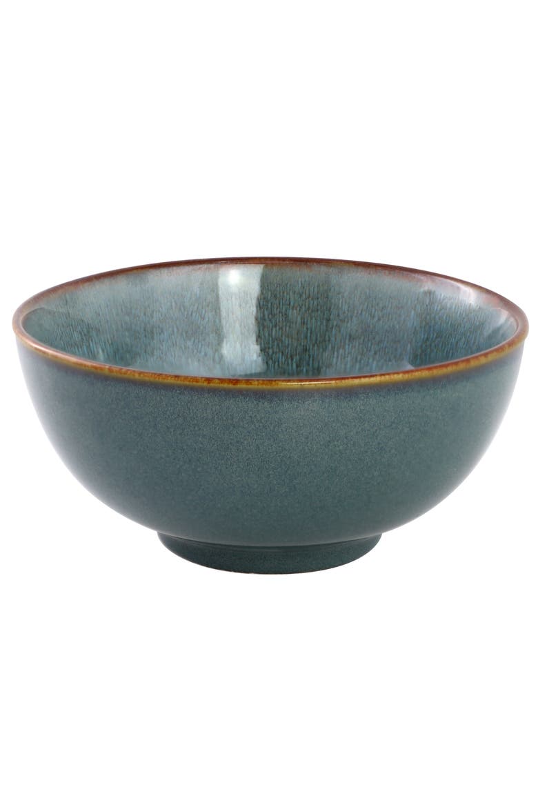 16 Piece Stoneware Dinnerware Set in Blue w/ Brown Rim, Alternate, color, Blue