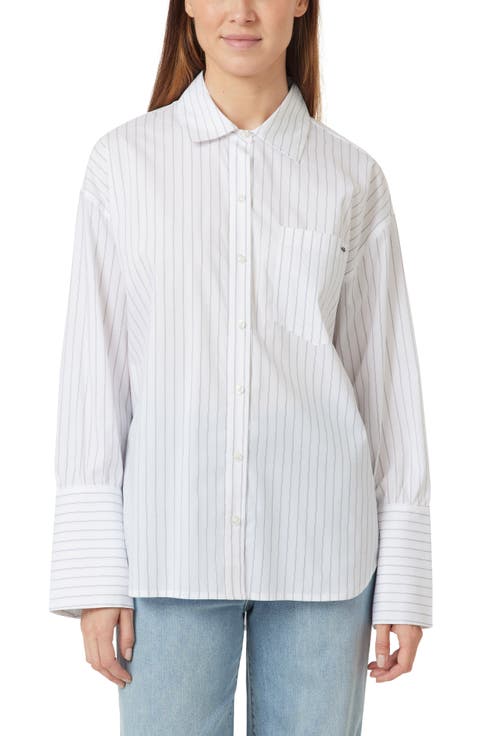 Oversize Stripe Poplin Button-Up Shirt