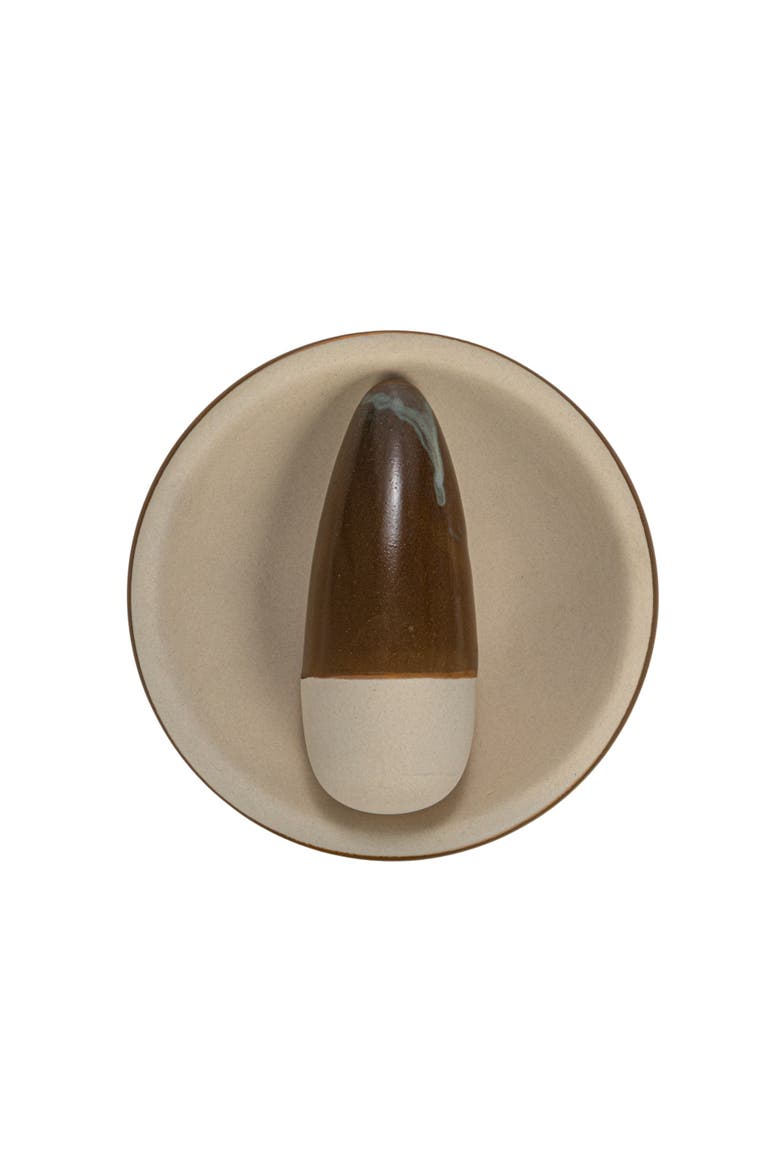 Stoneware Mortar and Pestle with Reactive Glaze, Brown and Cream, Alternate, color, Brown