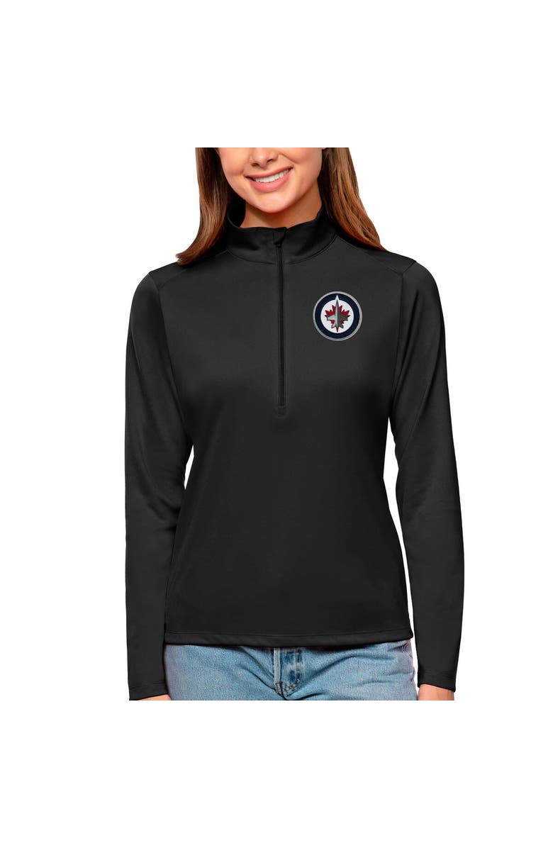 ANTIGUA Women's Antigua Black Winnipeg Jets Tribute Quarter-Zip Pullover Top, Main, color, Black