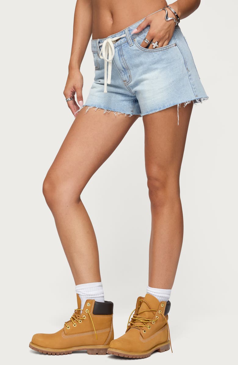 EDIKTED Milla Low Rise Denim Shorts, Alternate, color, Light-Blue