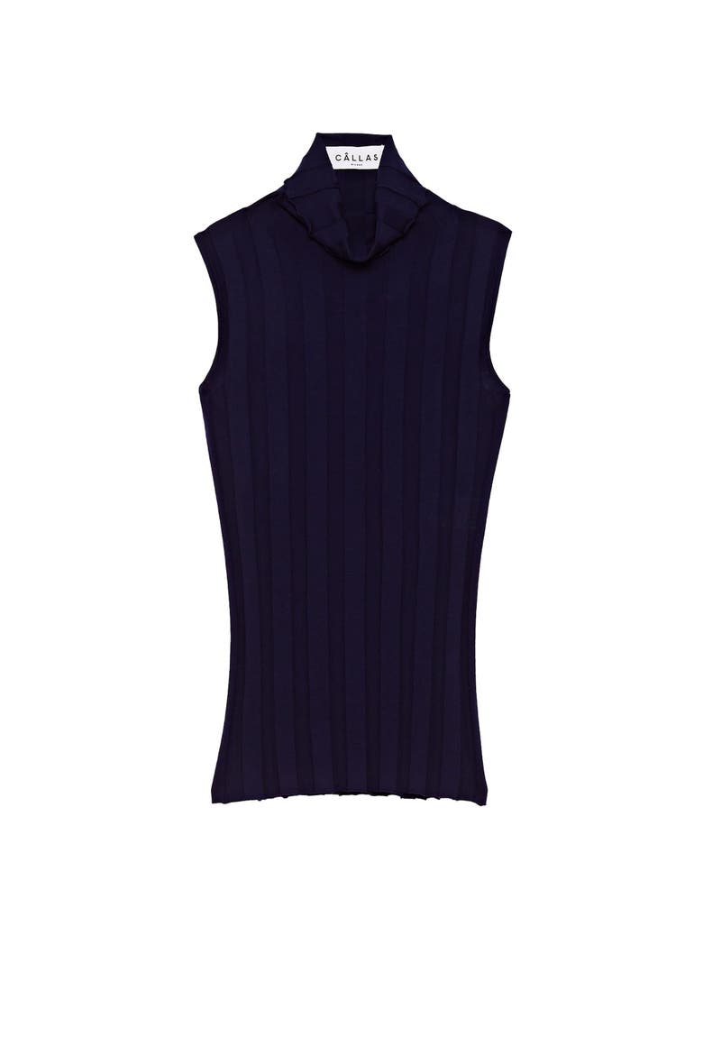 Romy Sleeveless Turtleneck in Merino Wool Rib, Main, color, Navy