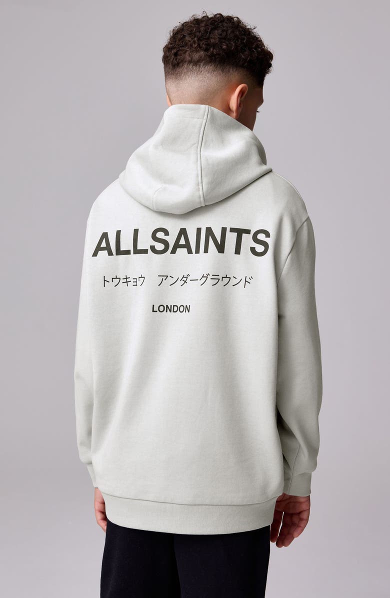 smALLSAINTS by ALLSAINTS Kids' Oversize Underground Logo Cotton Hoodie, Alternate, color, Grey