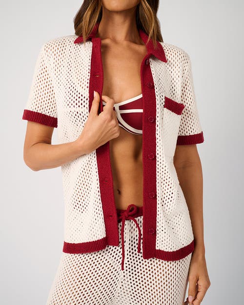 Weworewhat Oversized Crochet Button-up Shirt In Neutral