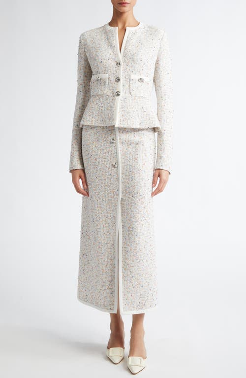 Giambattista Valli Button Front Tweed A-line Skirt In Ivory Multicolor