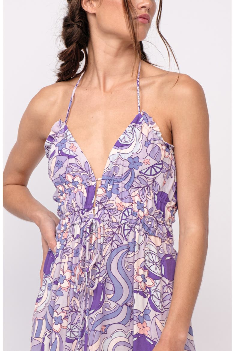 Boho Floral Plunge Halter Minidress, Alternate, color, PURPLE
