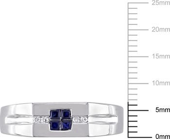 Men's Sterling Silver Blue Sapphire & Diamond Square Ring - 0.05 ctw.