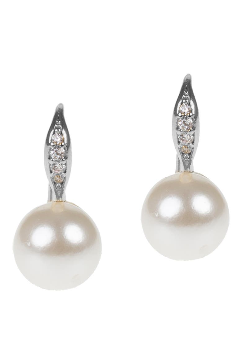 Pavé CZ & Faux Pearl Drop Earrings, Main, color, WHITE/ CLEAR/ SILVER