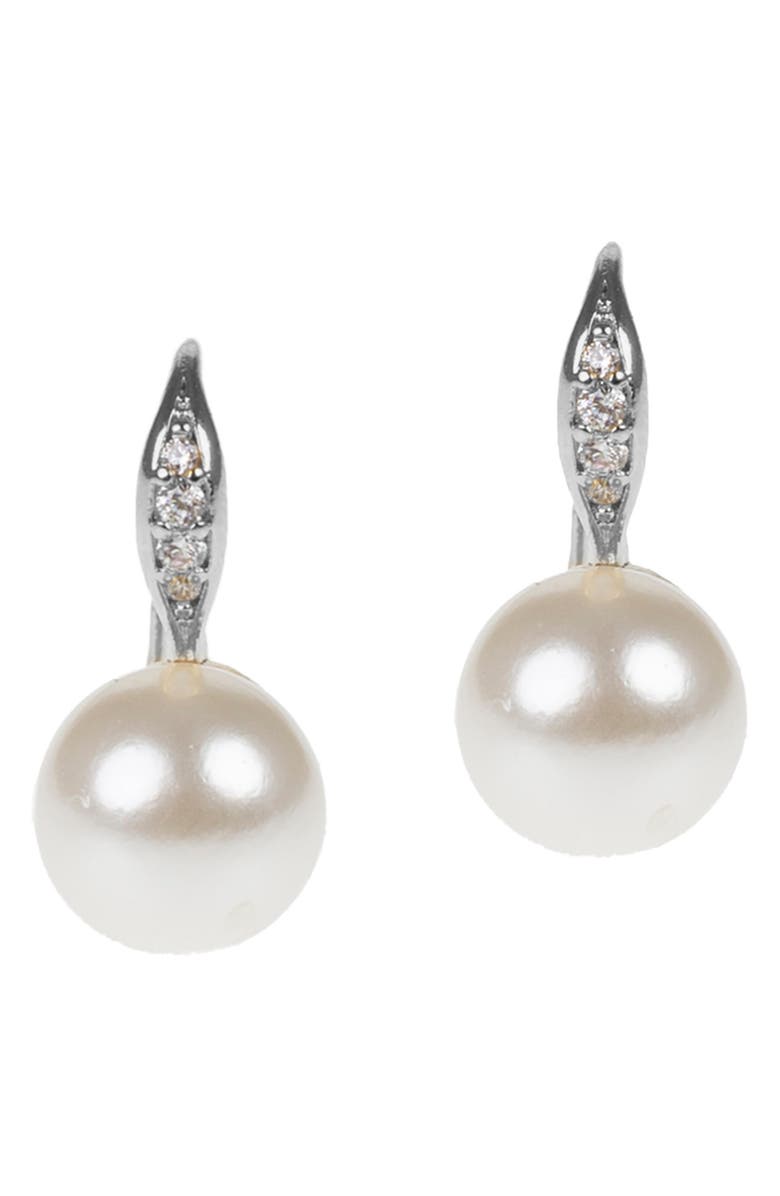 CZ by Kenneth Jay Lane Pavé CZ & Faux Pearl Drop Earrings, Main, color, White/ Clear/ Silver