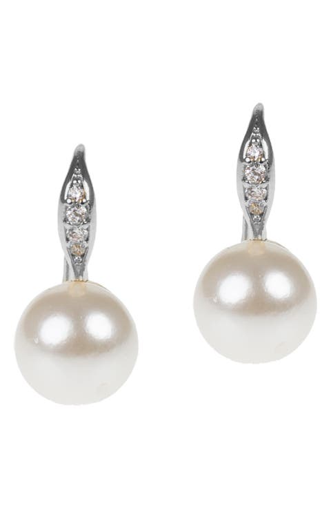 Pavé CZ & Faux Pearl Drop Earrings