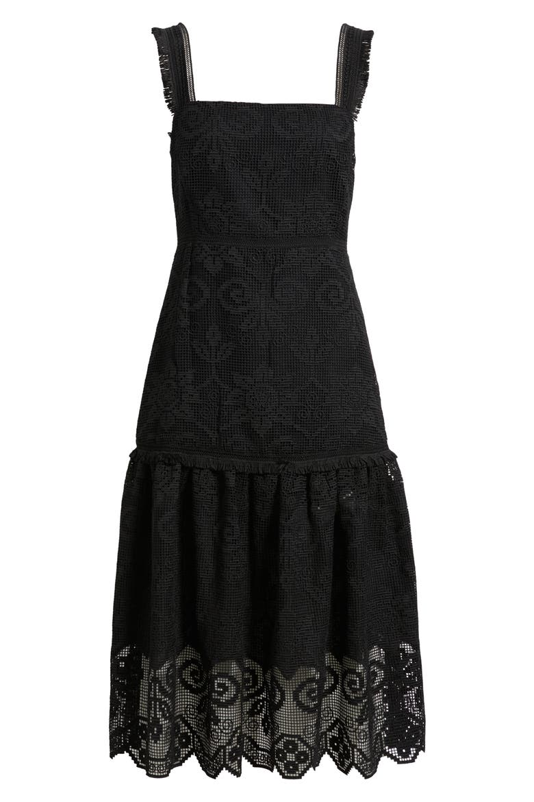 Mona Lace Fit & Flare Midi Dress, Alternate, color, BLACK