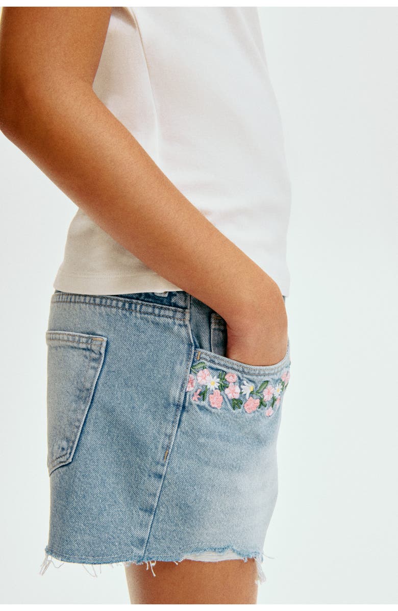H&M Embroidery-detail Denim Shorts, Alternate, color, Light Denim Blue/Flowers
