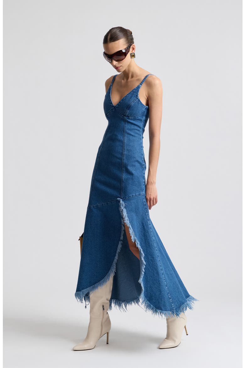 Frayed Hem Denim Maxi Dress, Alternate, color, MONARCH WASH