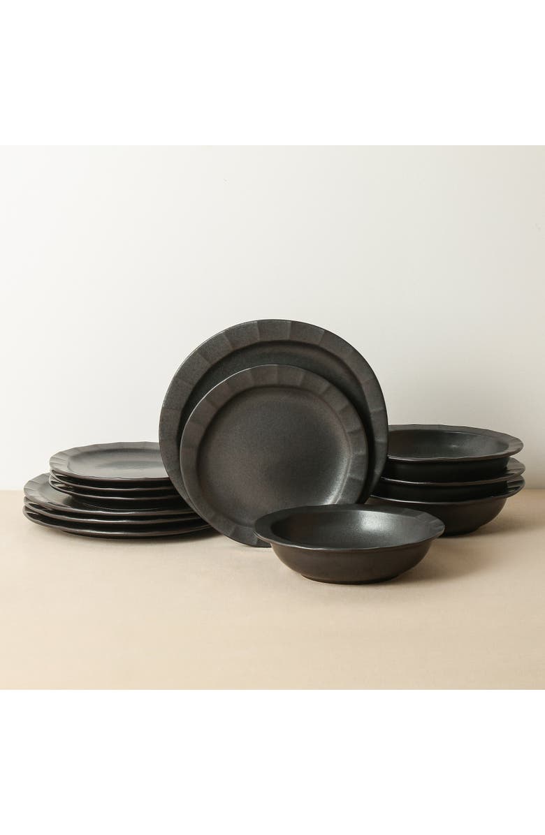 Stone Lain Oasis Stoneware 12-Piece Dinnerware Set, Alternate, color, Black