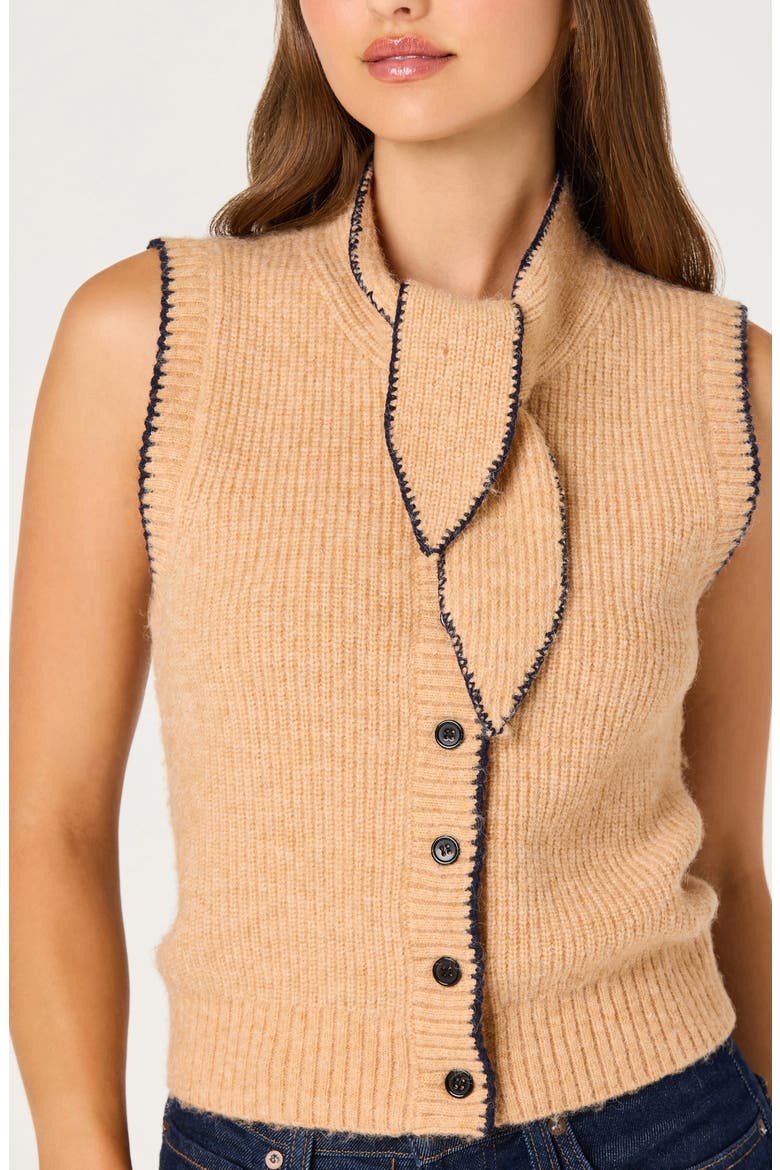 Auberthe Tie Neck Sweater Vest, Alternate, color, CAMEL