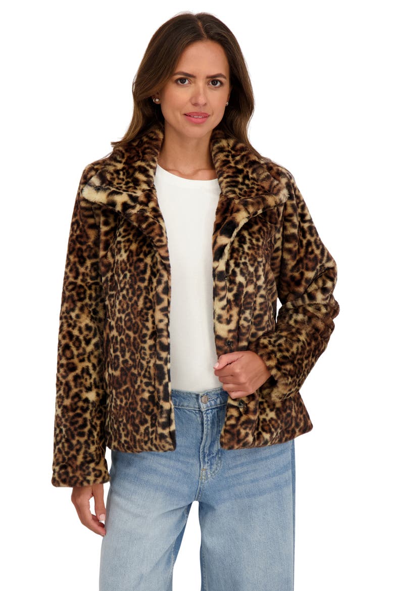 Short Faux Fur Jacket, Alternate, color, LEOPARD