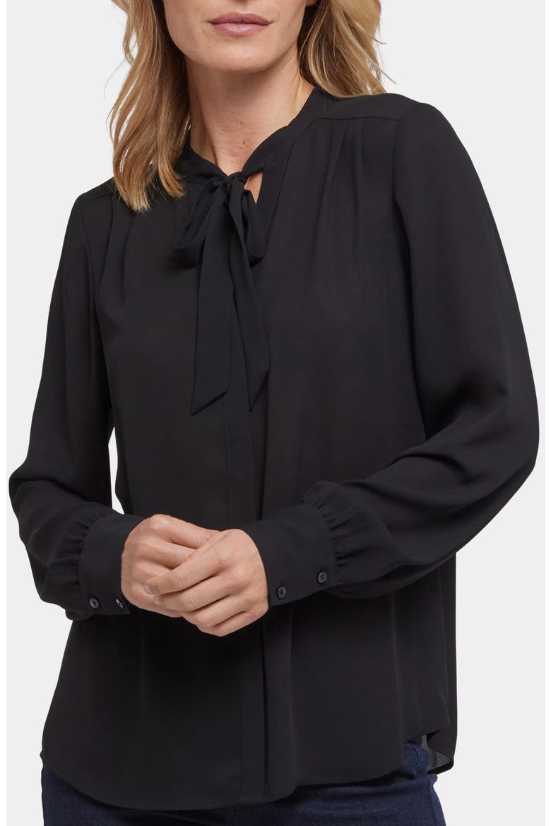 Tie Neck Button-Up Shirt, Main, color, BLACK