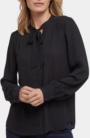 NYDJ Tie Neck Button-Up Shirt