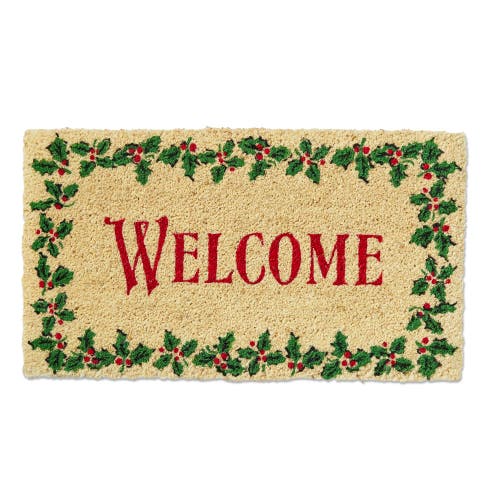 Tag Welcome Holly Leaf Coir Door Mat In Green