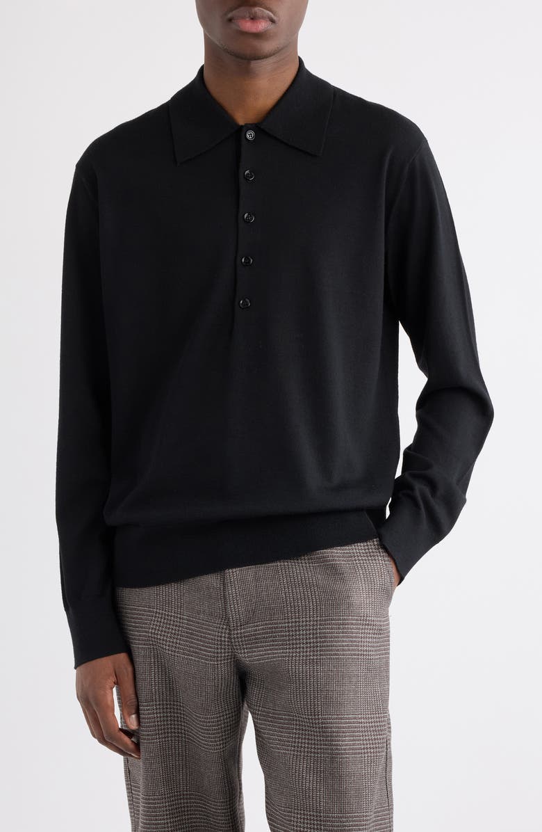 Dries Van Noten Muano Merino Wool Polo Sweater, Main, color, Black
