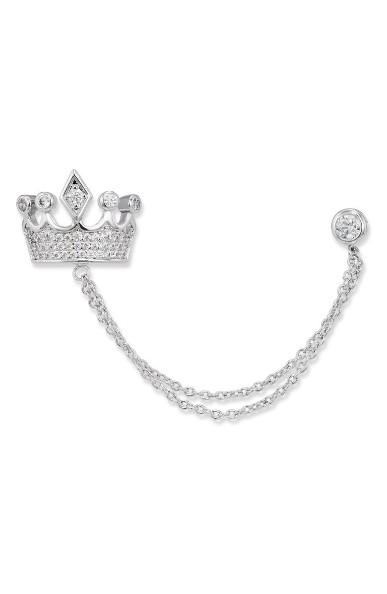 SAVVY CIE JEWELS Queen Crown Cuff & Pin Chain Earring, Main, color, White