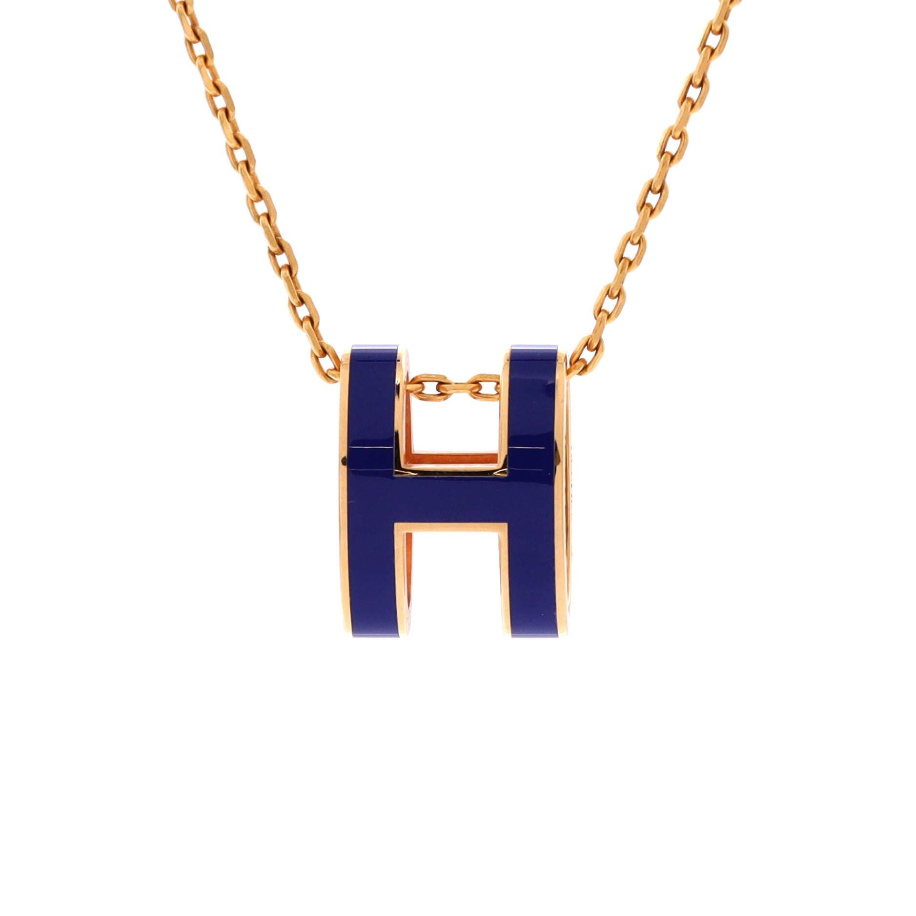 Pre-Owned Hermes Pop H Pendant Chain Necklace Metal and Enamel, Main, color, Blue