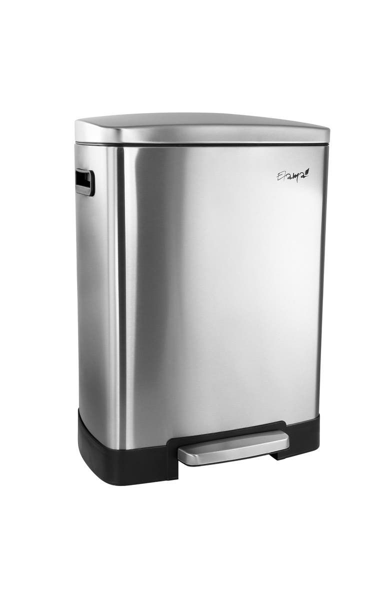 Elama 2 Compartment Large 10.6 Gallon Split Stainless Steel Step Trash Bin with Slow Close Mechanism, Main, color, Silver