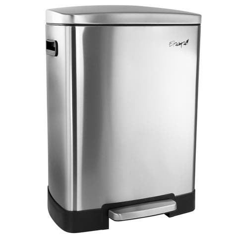 2 Compartment Large 10.6 Gallon Split Stainless Steel Step Trash Bin with Slow Close Mechanism