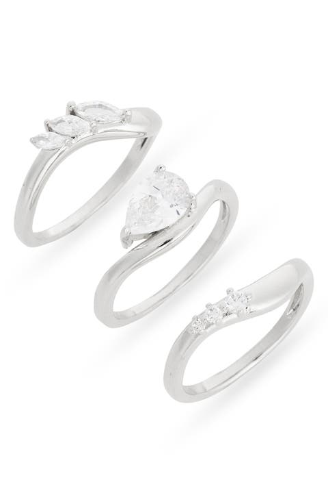 Set of 3 Cubic Zirconia Wavy Rings