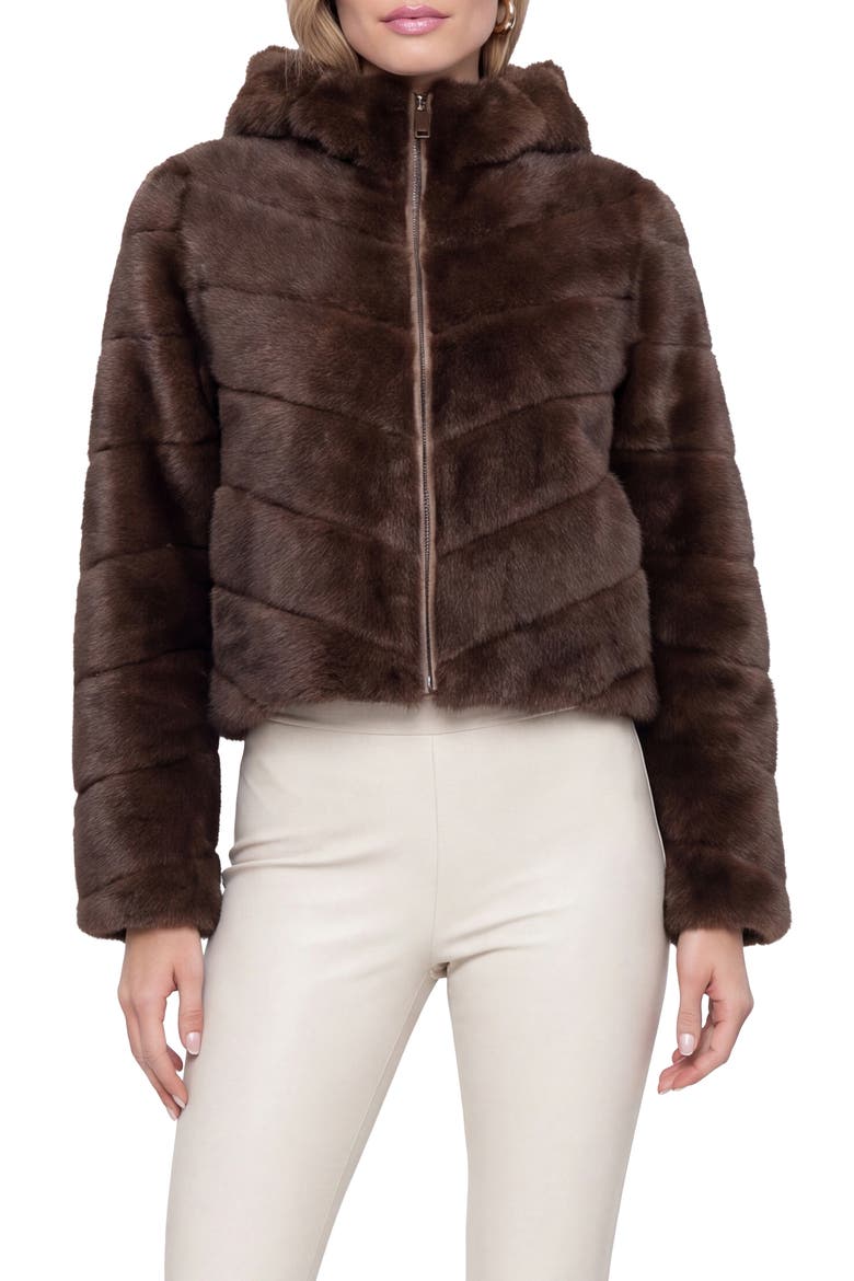Fur-Free Mink (Faux Fur) Hooded Jacket, Alternate, color, BROWN