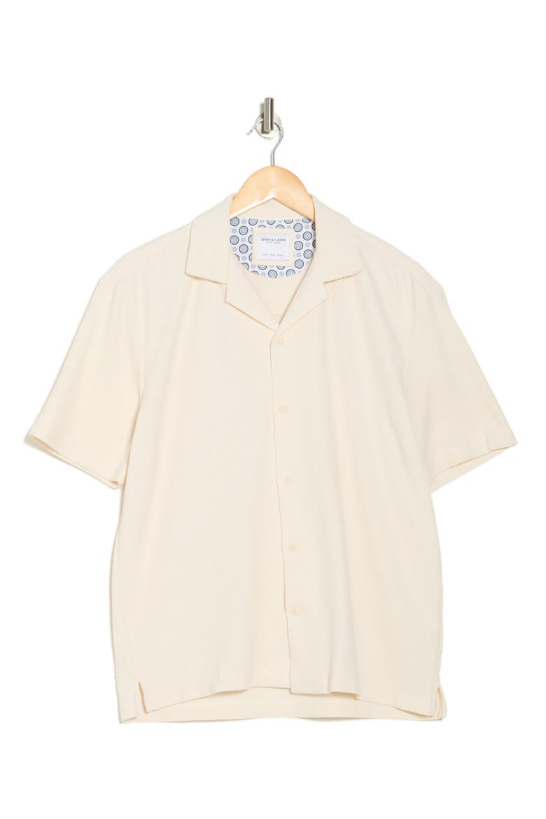 Cream Textured Cotton Blend Camp Shirt, Alternate, color, CREAM