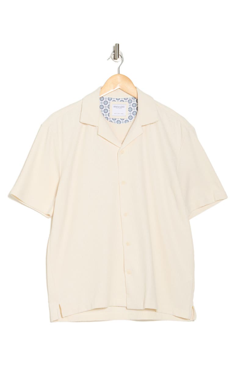 DENIM AND FLOWER Cream Textured Cotton Blend Camp Shirt, Alternate, color, Cream