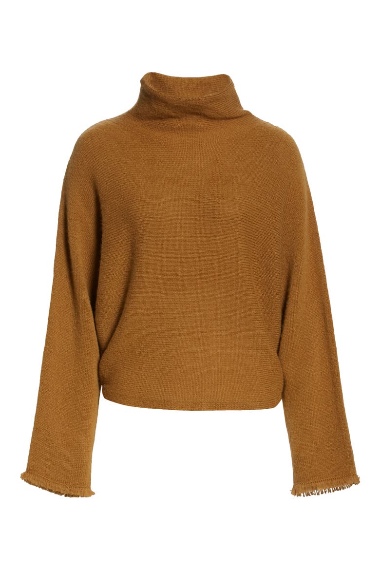 Fringe Sleeve Turtleneck Sweater, Alternate, color, LT BRONZE