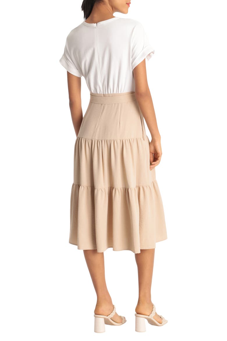Short Sleeve Combo T-Shirt Dress, Alternate, color, BEIGE