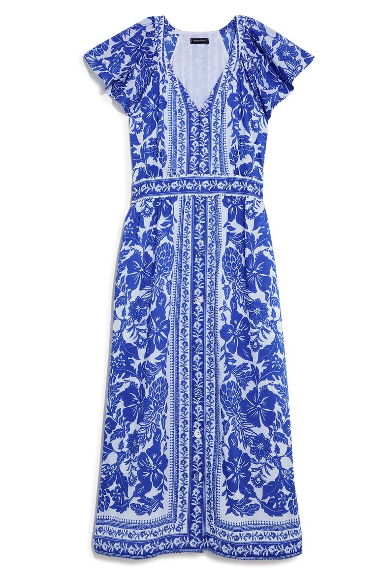 Britt Floral Short Sleeve Midi Dress, Alternate, color, SCARF PRINT WHITE