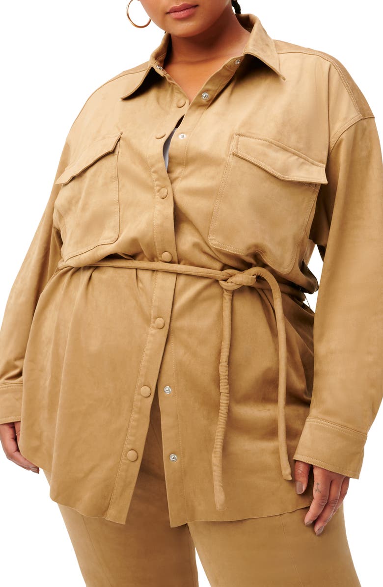 Good American Belted Shirt Jacket, Main, color,